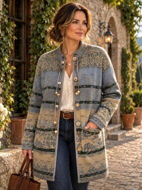 Rare Vintage Flashback Cream & Indigo Woven Jacket – Museum-Quality Art to Wear